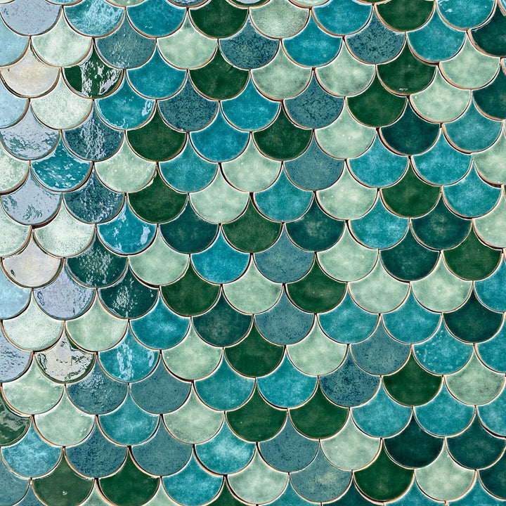Carreaux de céramique, écailles de poisson, turquoise#couleur_bleu