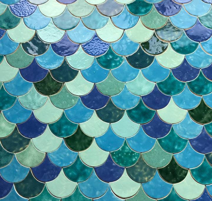 Carreaux, écailles de poisson, bleu et vert#couleur_multicolor