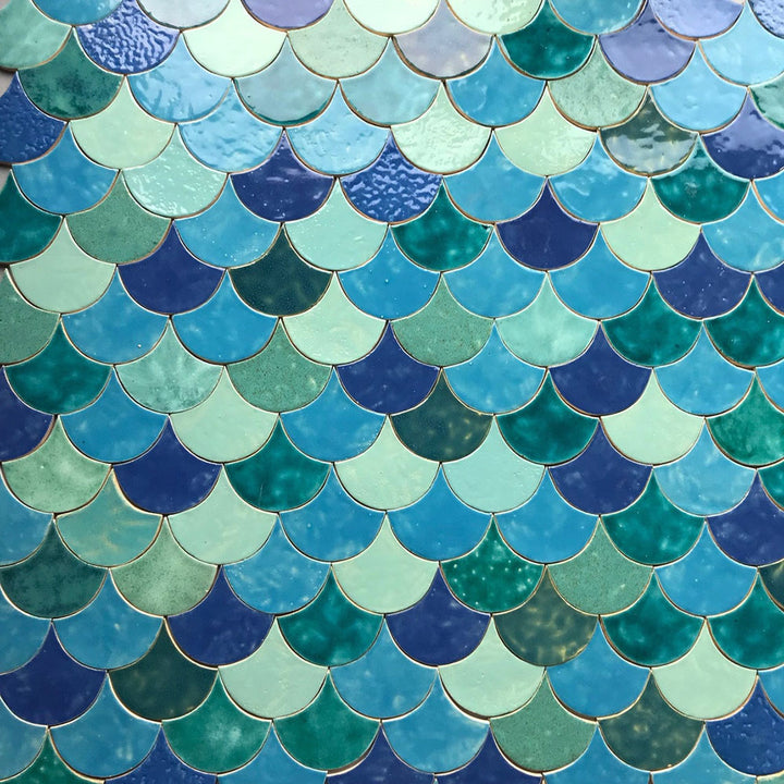 Carreaux, écailles de poisson, bleu et vert#couleur_multicolor
