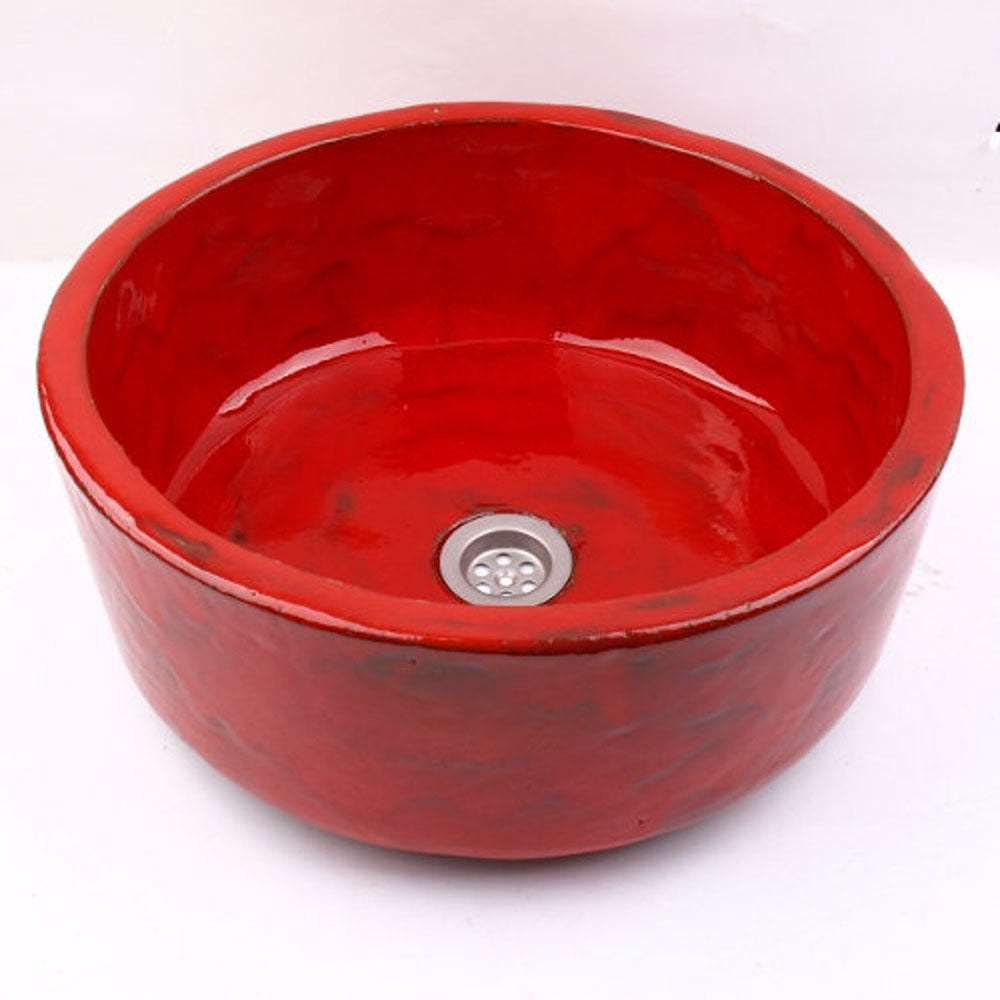 Vasque en céramique, ronde, rouge@couleur_rouge