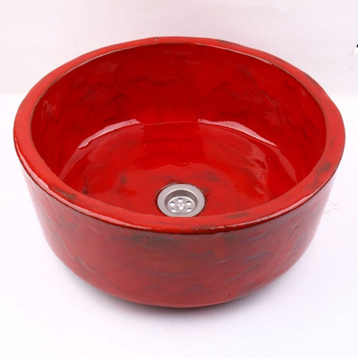 Vasque en céramique, ronde, rouge@couleur_rouge