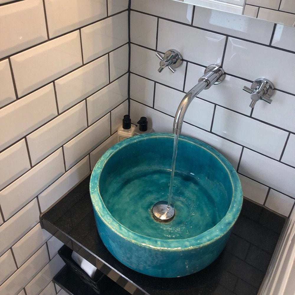 Vasque en céramique, ronde, turquoise#couleur_bleu
