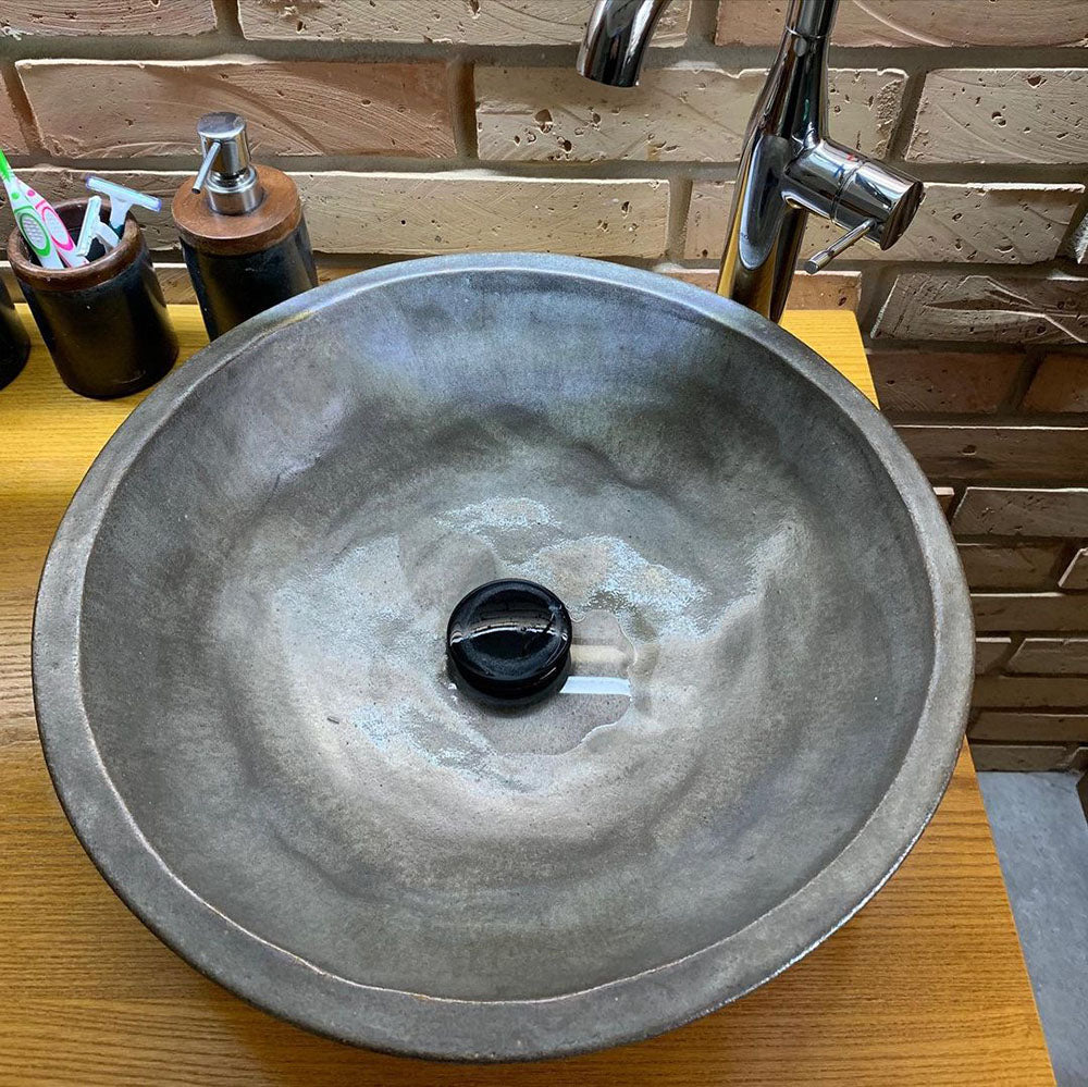 Vasque en céramique, ronde, argentée#couleur_argent