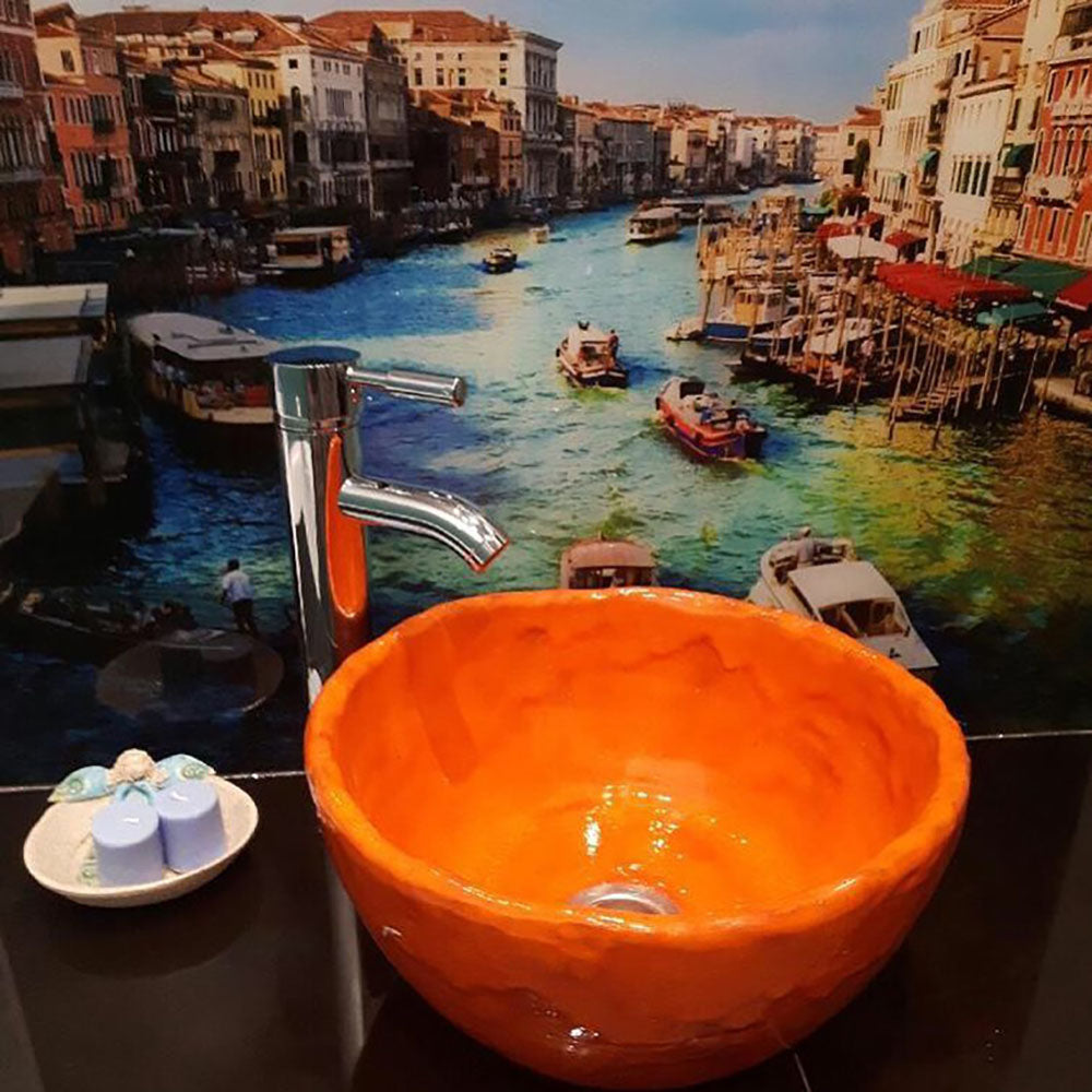 Vasque en céramique, ronde, orange#couleur_orange