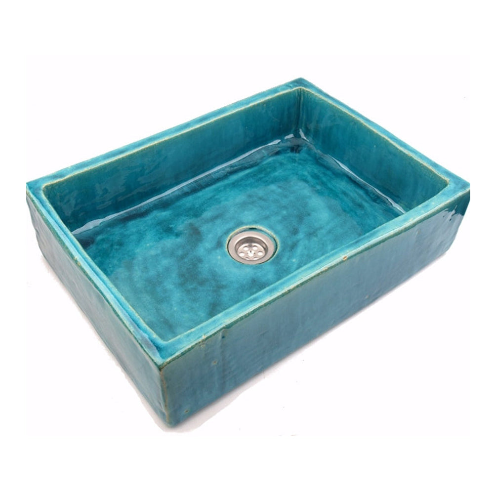 Vasque en céramique, rectangulaire, turquoise#couleur_bleu