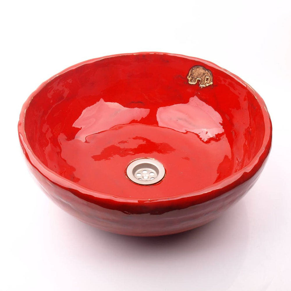 Vasque en céramique, rouge avec éléphant#couleur_rouge