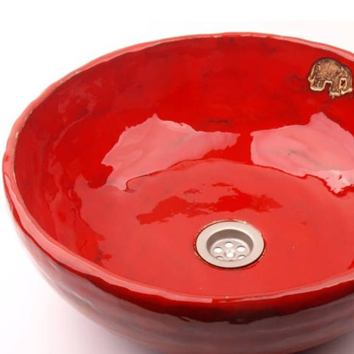 Vasque en céramique, rouge avec éléphant#couleur_rouge