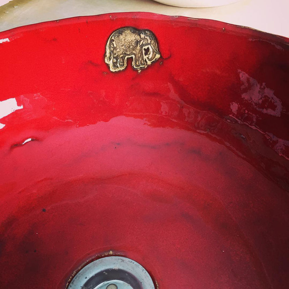 Vasque en céramique, rouge avec éléphant#couleur_rouge