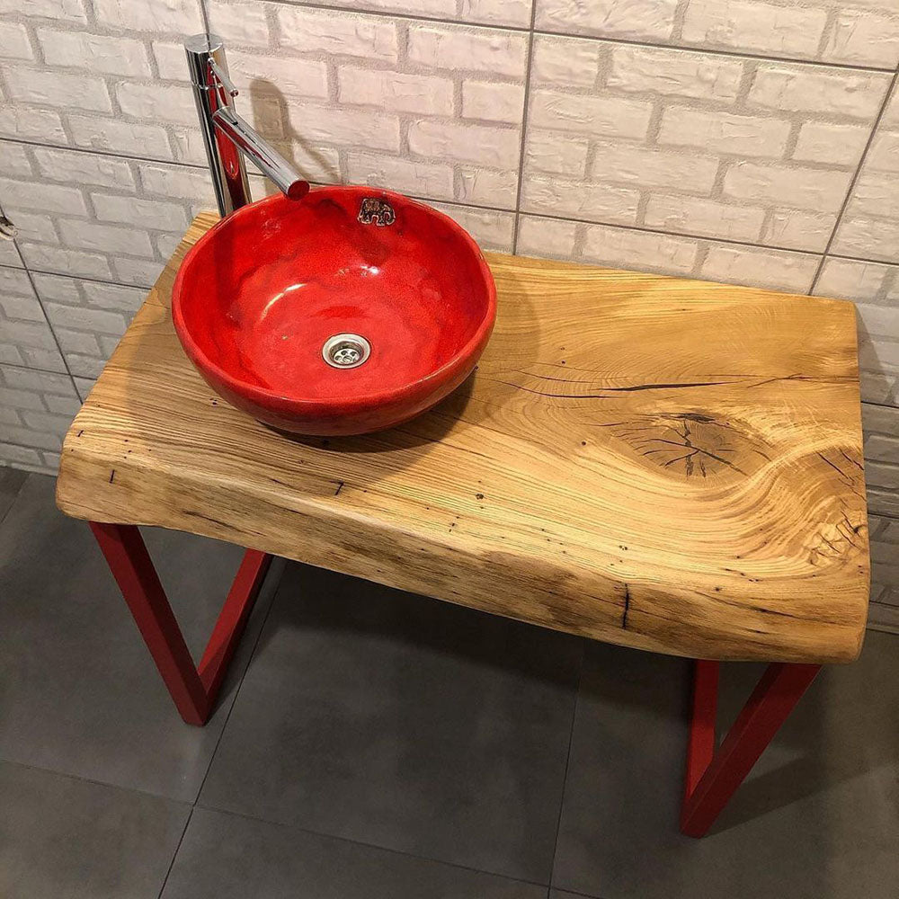 Vasque en céramique, rouge avec éléphant#couleur_rouge