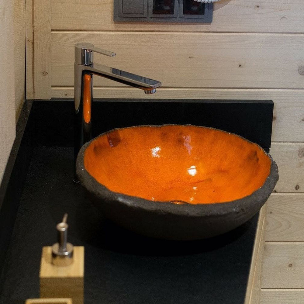 Vasque en céramique, ronde, orange#couleur_orange