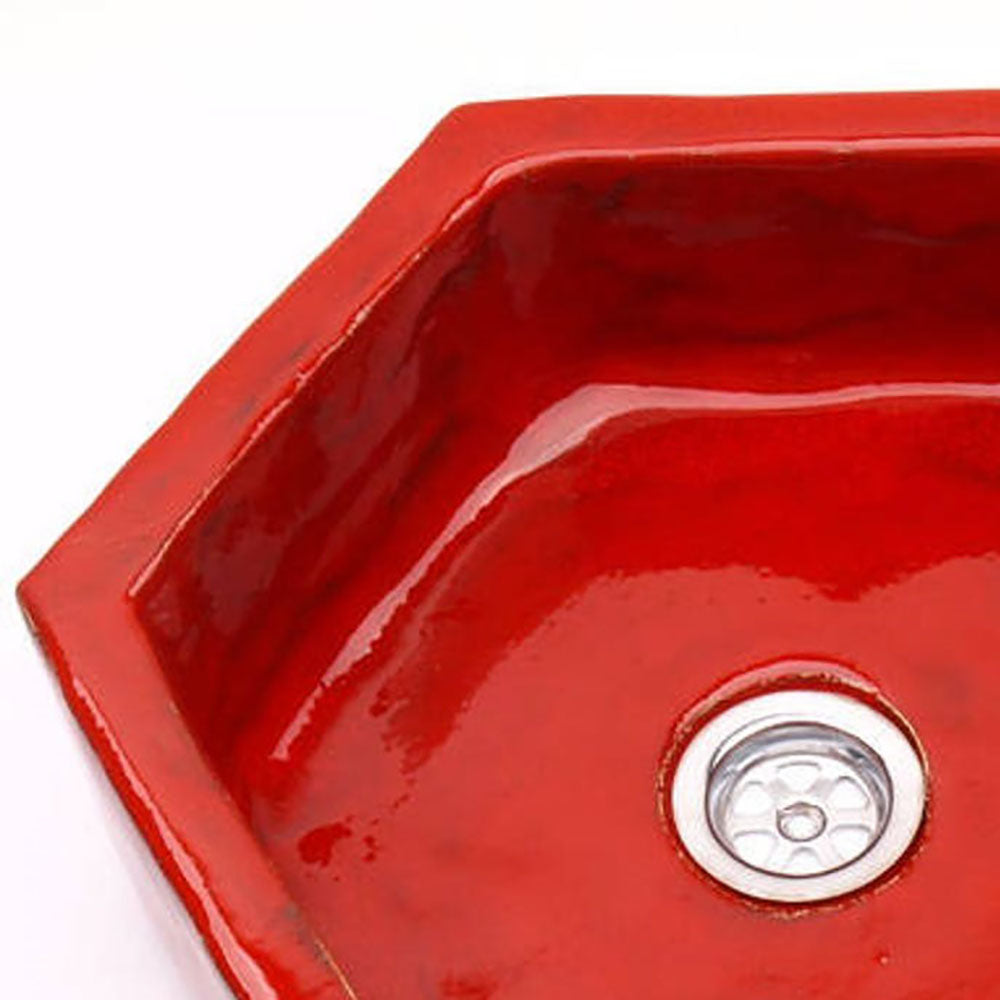 Vasque en céramique, hexagonale, rouge#couleur_rouge