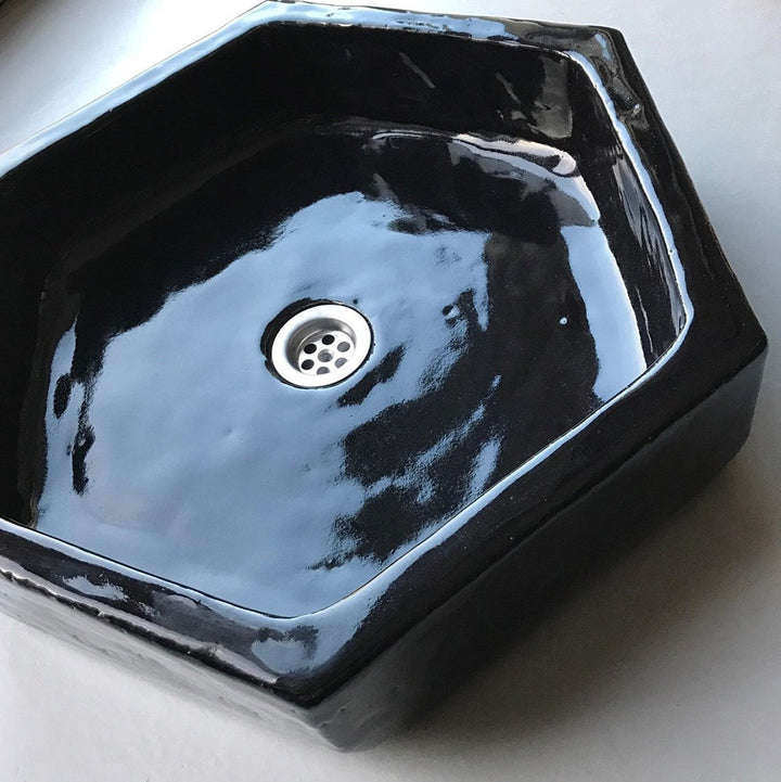 Vasque en céramique, hexagonale, noire#couleur_noir