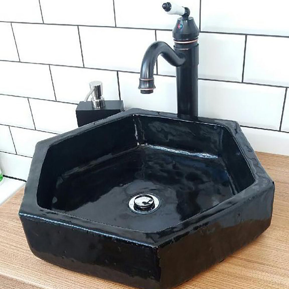 Vasque en céramique, hexagonale, noire#couleur_noir