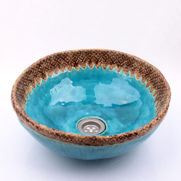 Vasque en céramique, folk, retro#couleur_bleu