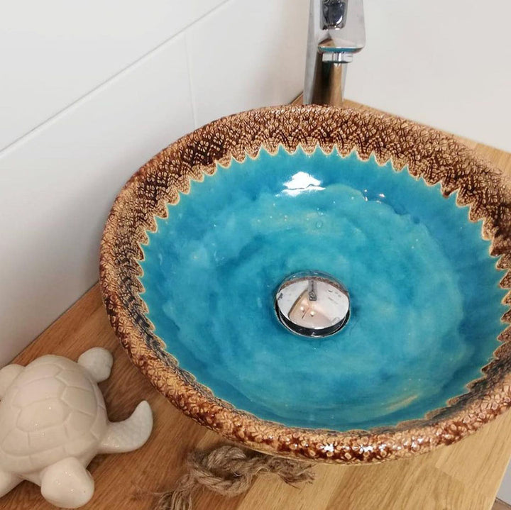 Vasque en céramique, folk, retro#couleur_bleu