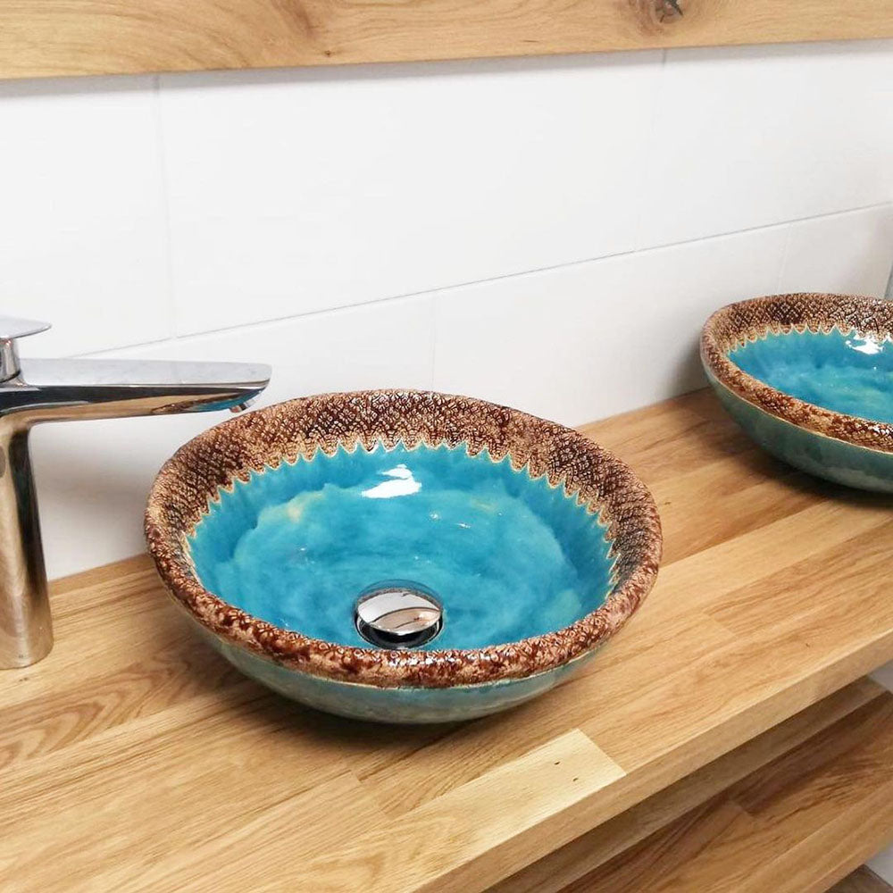 Vasque en céramique, folk, retro#couleur_bleu