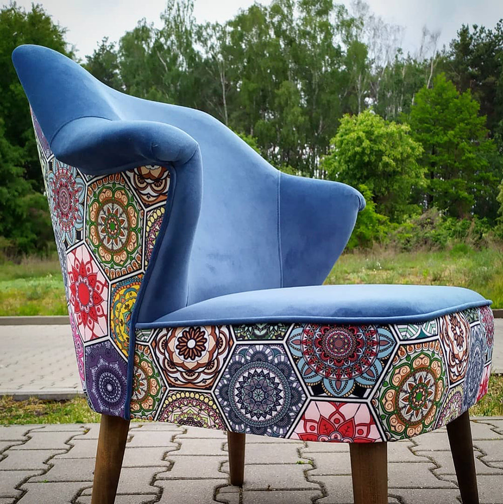 Petit fauteuil club SHAY - mandalas + bleu